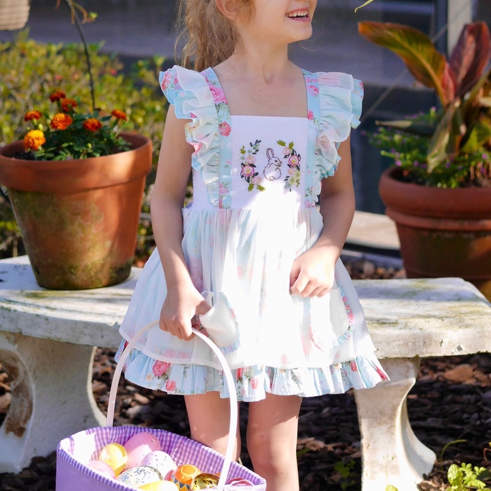 Smocked Sweets Floral Bunny Dress EUC Size 6/7